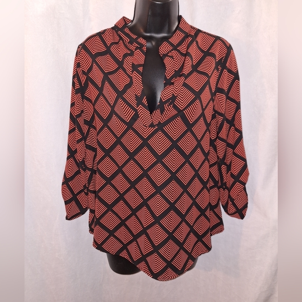 My Story Black and Orange Geometric Blouse